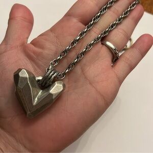 Artisan Made Stainless Steel Geometric Chunky Heart & Brass Pendant Necklace